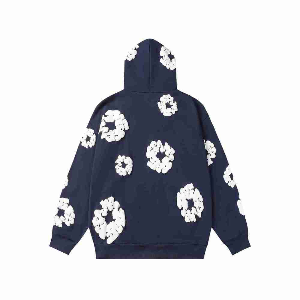 ⭐Navy 3D Foam Wreath Print Oversized Pullover Hoodie - Picture 2 of 8